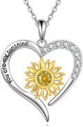 wholesale 925 Sterling Silver 925 Yellow Gold Plated Sunflower Heart Pendant Necklace for Women Gift-0-0
