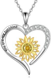 wholesale 925 Sterling Silver 925 Yellow Gold Plated Sunflower Heart Pendant Necklace for Women Gift-Sunflower Necklace