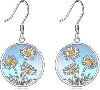 wholesale  Sterling Silver Filigree Tree of Life Hummingbird Daisy Butterfly Lotus Dangle Earrings -Daisy Earrings