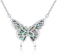 wholesale 925 Sterling Silver Abalone Shell Butterfly Pendant Necklace Minimalist Charm s for Her-Butterfly Necklace(Green-3)