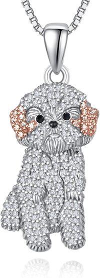 wholesale 925 Sterling Silver CZ Poodle Dog Breed Pendant Necklace for Pet Lovers-Shih Tzu