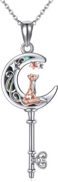wholesale 925 Sterling Silver Moon Key with Fox Pendant Necklace - Gifts for Women and Girls-0-0