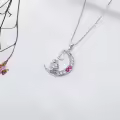 TOUPOP 14K White Gold Plated Pink Zircon Unicorn Initial D Necklace-0-4