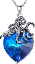 wholesale 925 Sterling Silver Heart-Shaped Blue Crystal Octopus Pendant Necklace Jewelry-0-0