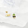 wholesale 925 Sterling Silver Pineapple Stud Earrings with Sunglasses and Crystal Accents - Summer Fashion Accessory Gifts for Her-0-3