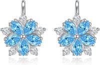 wholesale 925 Sterling Silver Blue Crystal Daisy Leverback Earring-Blue Flower
