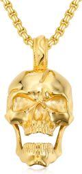 wholesale Gold 925 Sterling Silver &  Gothic Skull Pendant with Ball Chain Necklace - Punk Style Jewelry for Men and Women-0-0
