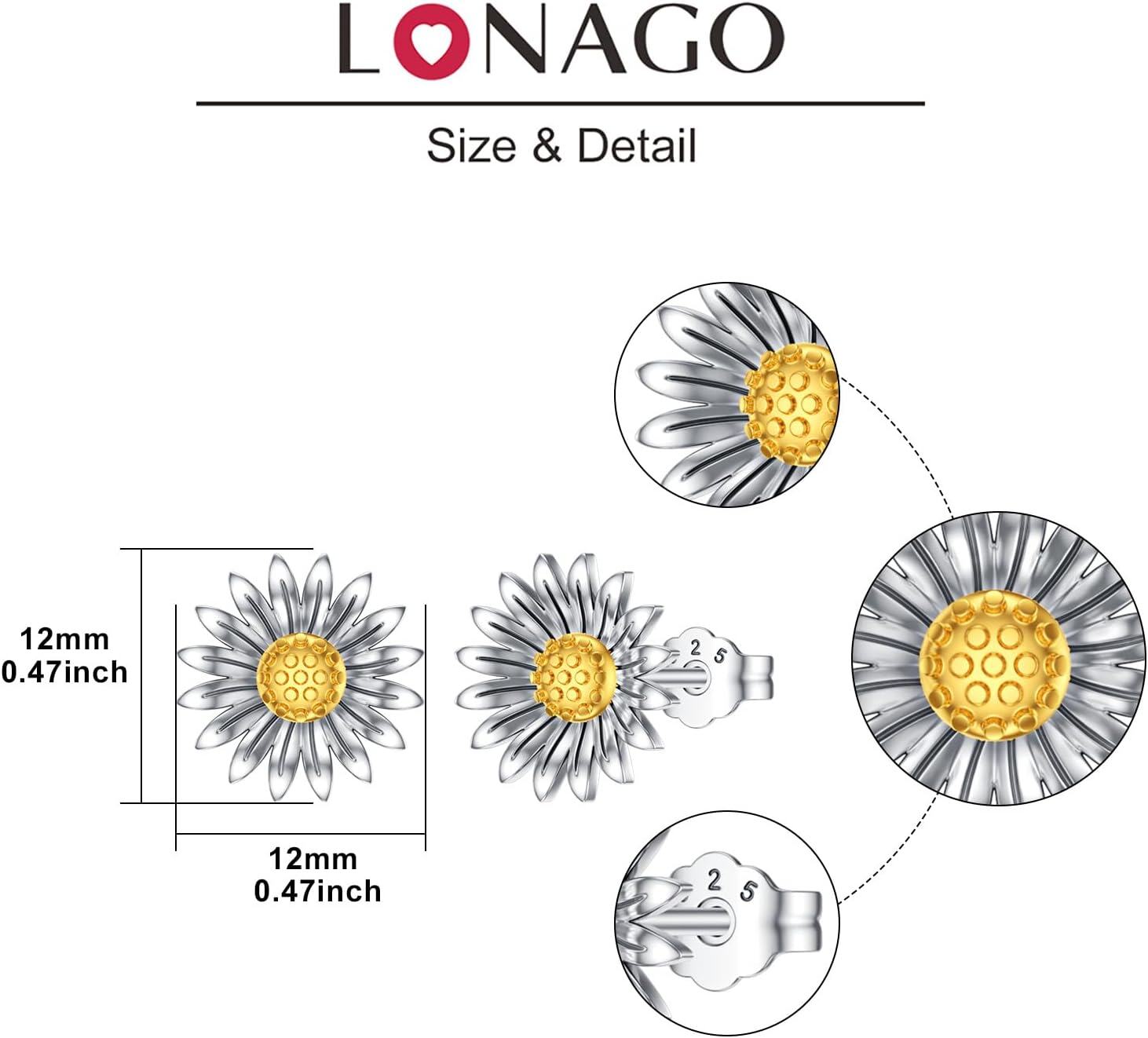 Sterling Silver Crystal Sunflower Stud Earrings Two Tone You Are My Sunshine Gift for Women Mom-0-4