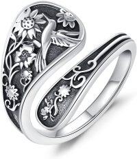 wholesale 925 Sterling Silver Spoon Ring with Hummingbird Vintage Adjustable Women s Jewelry-A-Spoon