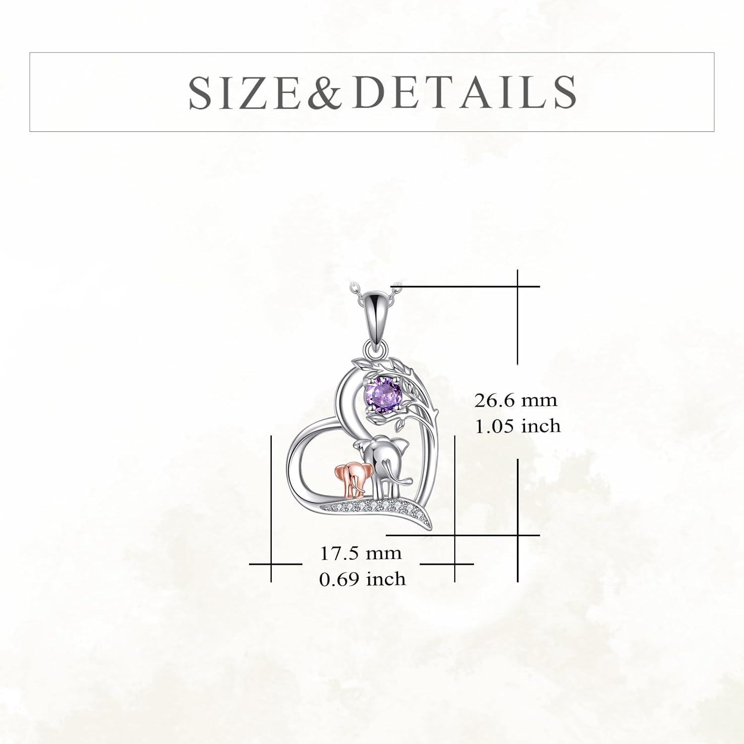  Sterling Silver Birthstone Elephant Pendant Necklace Cute Animal Jewelry Gift for Women Mom Wife -0-4