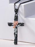 wholesale 925 Sterling Silver Rose and Vine Design Cross Pendant Necklace  for Women-0-4