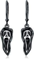 wholesale 925 Sterling Silver Scream Face Halloween Dangle Earrings Gothic Gift for Her-0-0