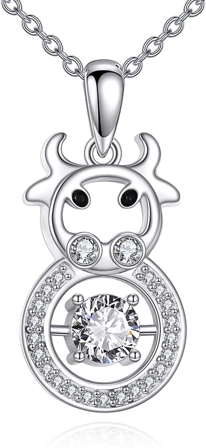 Sterling Silver Cow Horse Pendant Necklace-Cow