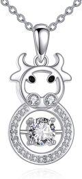 wholesale 925 Sterling Silver Cow Head with Cubic Zirconia Accent Pendant Necklace for Women Girls -0-0