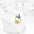 wholesale 14K Gold Blue Enamel Flower & Butterfly Pendant Necklace for Women-0-2
