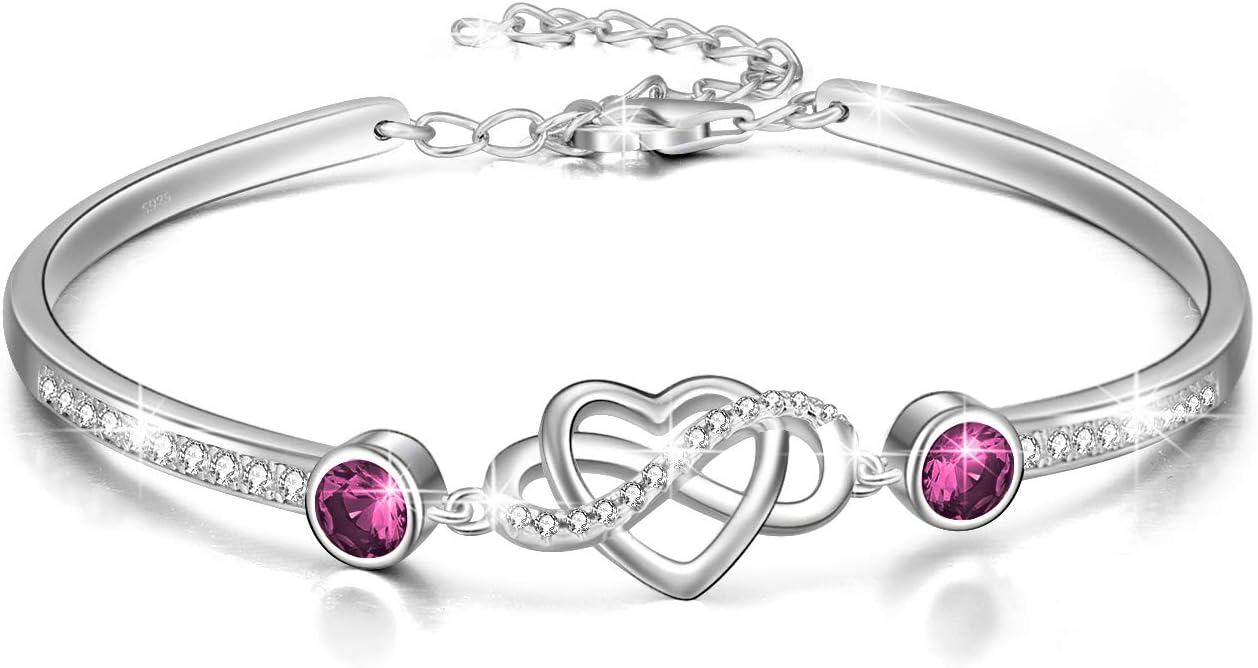 wholesale 925 Sterling Silver Austrian Crystal Infinity Love Heart Bangle Bracelet Adjustable 6 8 Gift for Her-0-0