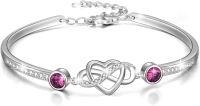 wholesale 925 Sterling Silver Austrian Crystal Infinity Love Heart Bangle Bracelet Adjustable 6 8 Gift for Her-Feb. Simulated Amethyst