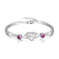 wholesale 925 Sterling Silver Austrian Crystal Infinity Love Heart Bangle Bracelet Adjustable 6 8 Gift for Her-Feb. Simulated Amethyst