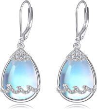 wholesale 925 Sterling Silver Teardrop Moonstone Wave Design Leverback Drop Earrings-Ocean Wave Earrings