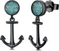 wholesale 925 Sterling Silver Anchor Shape Turquoise & Abalone Shell Studs Earrings for Men Women-0-0