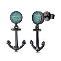 wholesale 925 Sterling Silver Anchor Shape Turquoise & Abalone Shell Studs Earrings for Men Women-Anchor