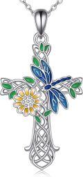 wholesale 925 Sterling Silver Flower & Butterfly Cross Pendant Necklace for Women Girls Christian Gift Jewelry-0-0