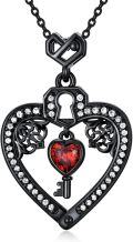 wholesale 925 Sterling Silver Gothic Lock & Key Red Crystal Heart Pendant Necklace-0-0