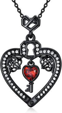 wholesale 925 Sterling Silver Gothic Lock & Key Red Crystal Heart Pendant Necklace-Lock and Key