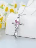 wholesale Butterfly Cross Urn Necklaces For Ashes Women White Gold Plated S925 Sterling Silver Funnel Filler Memorial Cremation Jewelry With Birthstone Sympathy Xmas Gifts For Women Loss Of Loved One -0-3
