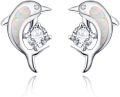 wholesale 925 Sterling Silver White Fire Opal Dolphin Stud Earrings for Women Girls Gifts Hypoallergenic Jewelry 4g-0-0