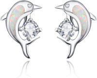wholesale 925 Sterling Silver White Fire Opal Dolphin Stud Earrings for Women Girls Gifts Hypoallergenic Jewelry 4g-03- White Opal Dolphin Stud