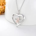 wholesale 925 Sterling Silver Breast Cancer Awareness Survivor s for Women - Heart Pendant Necklace with Cross and Pink Ribbon Charm-0-1