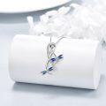 wholesale 925 Sterling Silver Dragonfly Pendant Necklaces with Blue Enamel and Cubic Zirconia for Women's Gift-0-1