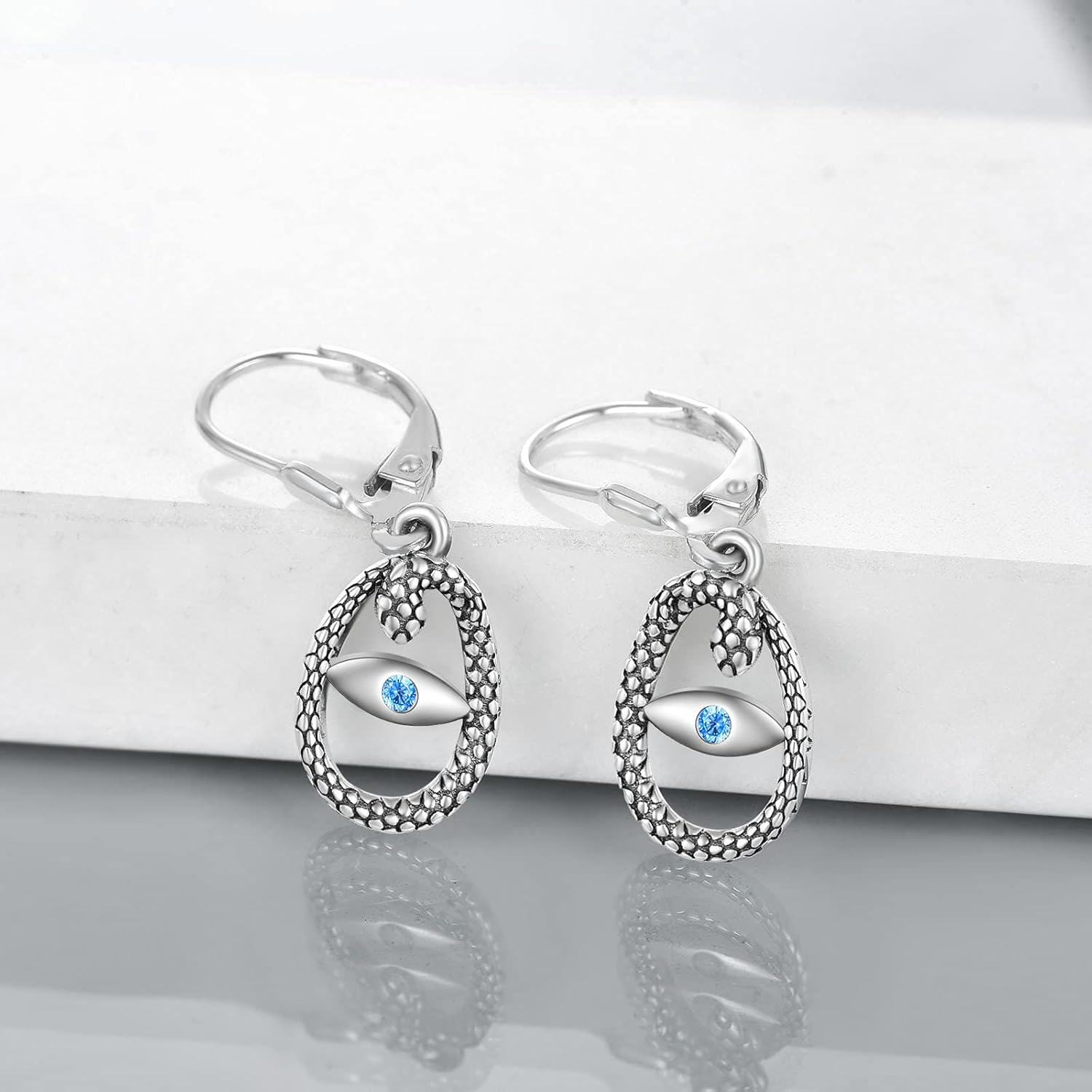 wholesale 925 Sterling Silver Blue Crystal Evil Eye Dangle Leverback Earrings for Women-0-4
