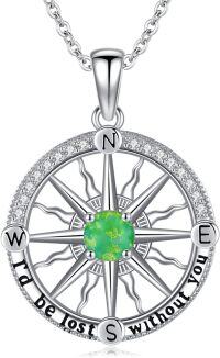 wholesale 925 Sterling Silver Green Opal Compass Necklace I'd be lost without you Pendant Gift for Women-E May