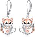 wholesale 925 Sterling Silver Fox Teacup Heart Drop Earrings Gift for Her-0-0