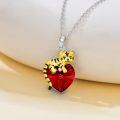 wholesale 925 Sterling Silver Yellow Gold Plated Cubic Zirconia Black Crystal Tiger Heart Pendant Necklace for Women-0-8