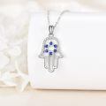 wholesale 925 Sterling Silver Hamsa Hand with Blue Sapphire and Cubic Zirconia Pendant Necklace for Women & Men-0-4