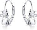 wholesale 925 Sterling Silver Tiny Kitty Leverback Hoop Earrings Gift for Cat Lovers-0-0