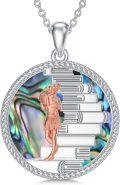 wholesale 925 Sterling Silver Round Abalone Shell Girl Reading Books Pendant Necklace for Women-0-0