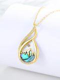 wholesale 925 Sterling Silver Abalone Shell Teardrop Mountain Pendant Necklace with Cubic Zirconia and Yellow Gold Plating - Christian Faith Jewelry-0-1