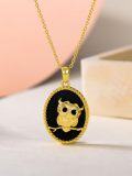 wholesale 925 Sterling Silver Plated Gold  Owl Pendant on Black Onyx Stone Chain Necklace s for Her-0-2