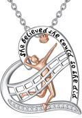 wholesale 925 Sterling Silver Heart-Shaped Gymnastics Pendant Necklace with Inspirational Quote and Rose Gold Accents - Sports  for Women-0-0