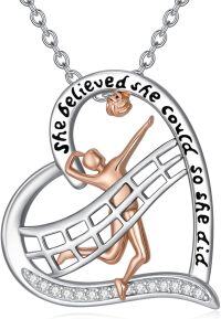 wholesale 925 Sterling Silver Heart-Shaped Gymnastics Pendant Necklace with Inspirational Quote and Rose Gold Accents - Sports  for Women-Volleyball Hearth