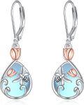 wholesale 925 Sterling Silver Butterfly & Flower Drop Earrings w/ Blue Stone Accents-0-0