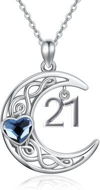 wholesale 925 Sterling Silver Celtic Knot Blue Heart 21st Birthday Moon Pendant Necklace for Women and Girls-21th