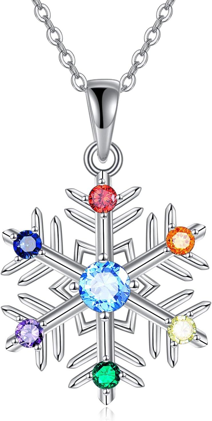 Sterling Silver Snowflake Pendant Necklace for Women Christmas Birthday Jewelry Gift-7 Chakra Snowflake