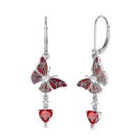 wholesale 925 Sterling Silver Green Enamel Butterfly Earrings Wholesale With Heart Charm-style1
