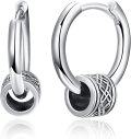 wholesale 925 Sterling Silver Viking Rune Black Huggie Hoop Earrings for Men & Women-0-0