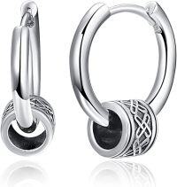 wholesale 925 Sterling Silver Viking Rune Black Huggie Hoop Earrings for Men & Women-Silver